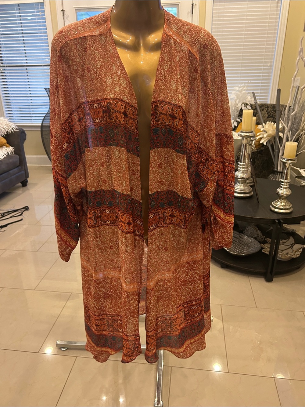 Cato Open Front Boho Tunic - Rust Multi